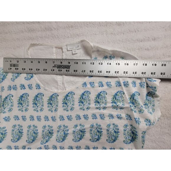 J. Jill Love Linen Womens White & Blue Paisley V-Neck Short Sleeve Top Medium - Picture 4 of 6
